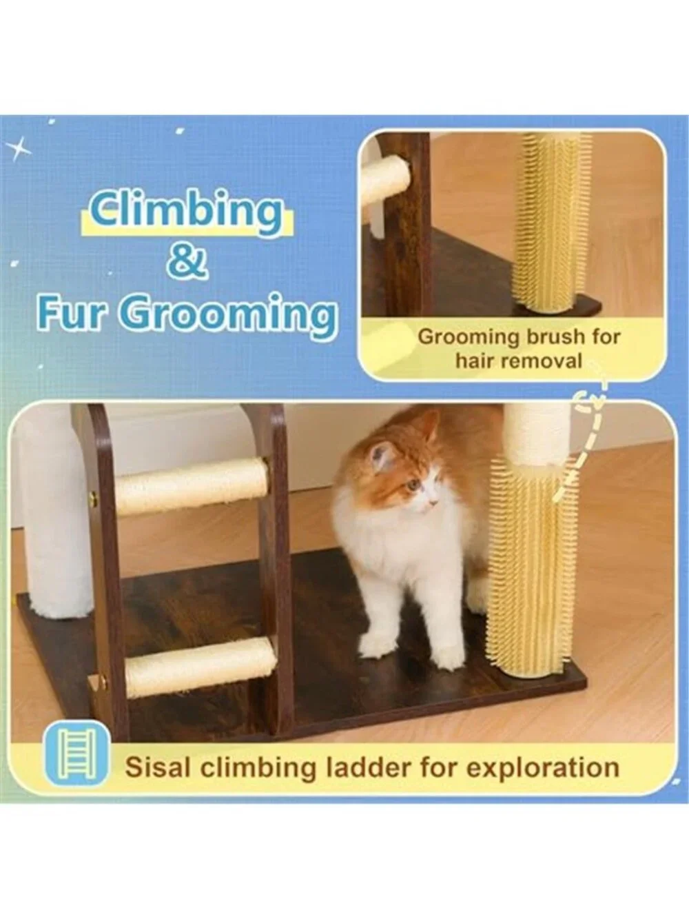 Wooden Cat Tree Tower with Large Platforms Full Sisal Scratching Posts 69.7 inch